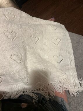 Kids hand crochet Cream Heart Pattern blanket